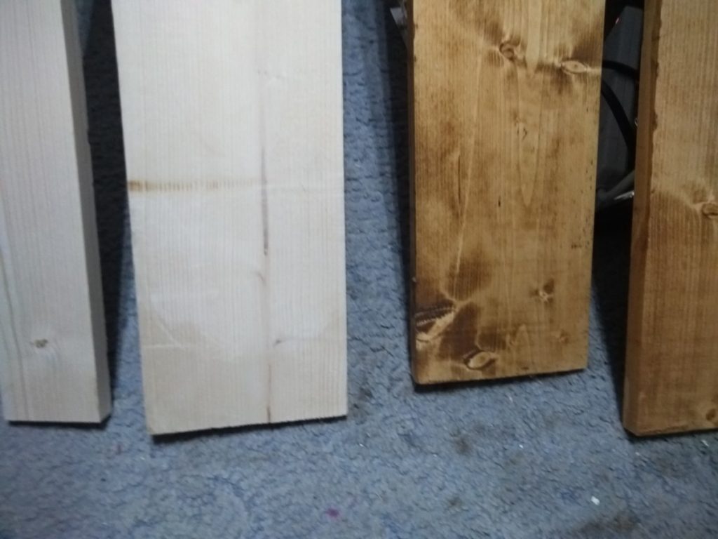 Stained Wood Shelf On The Right And Unstained On The Left