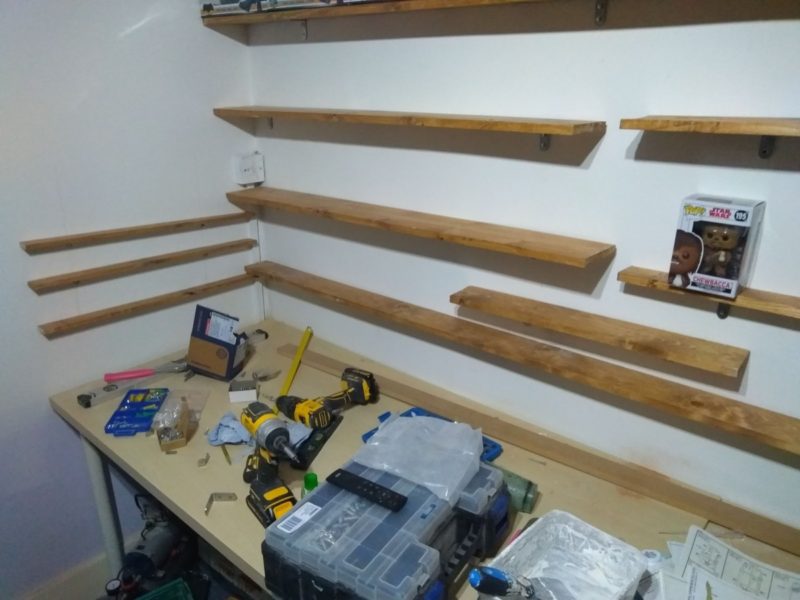 added new shelves in the studio to hold all the tools and paints