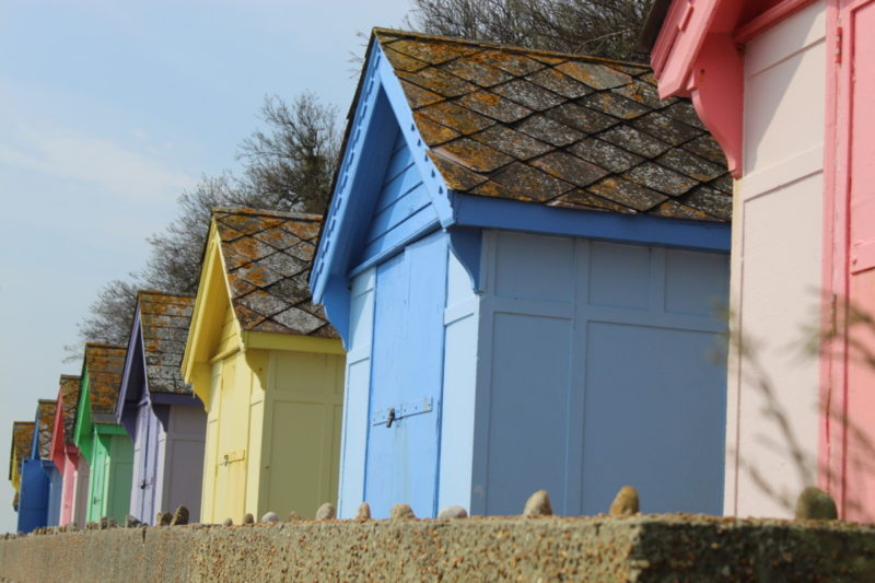 Old Brightly Painted Beach huts in Folkstone