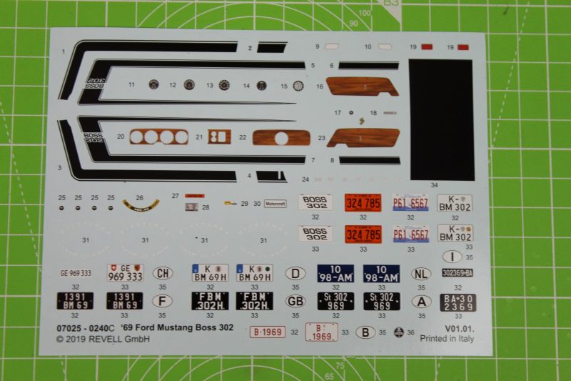 Decals For The Revell 1/25th 302 Mustang Model Kit
