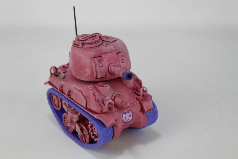 Completed Plastic Model Kit Pink Sherman Tank Cartoon Style