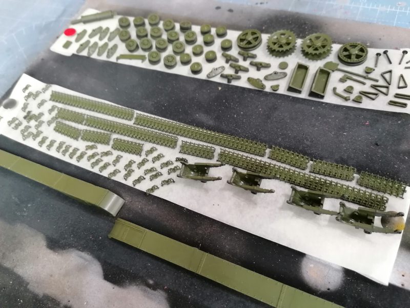 The Parts For The OT-26 Model Tank Ready For Painting