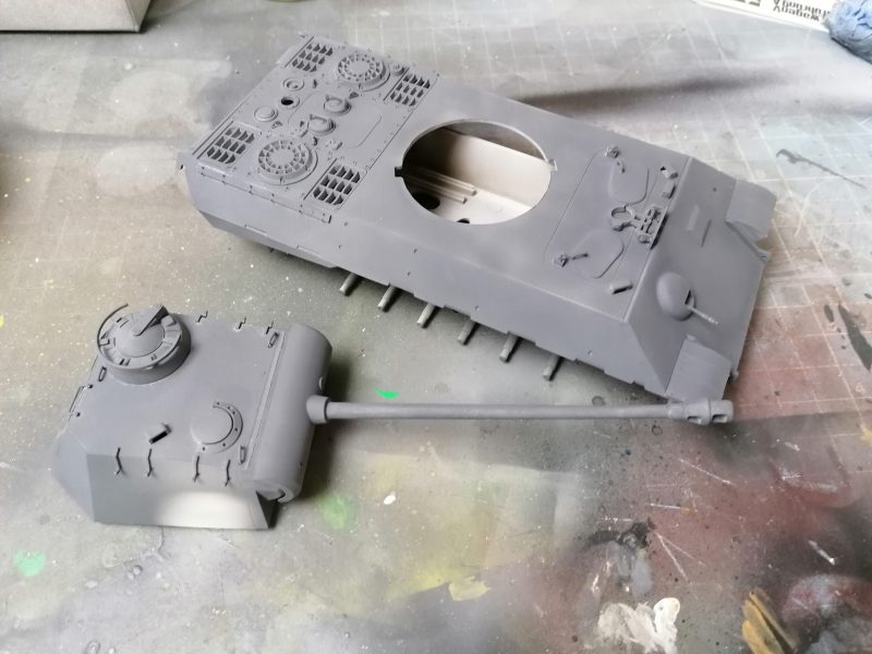 A Coat Of German Grey On The Turret And Hull Of The Panther Model Tank