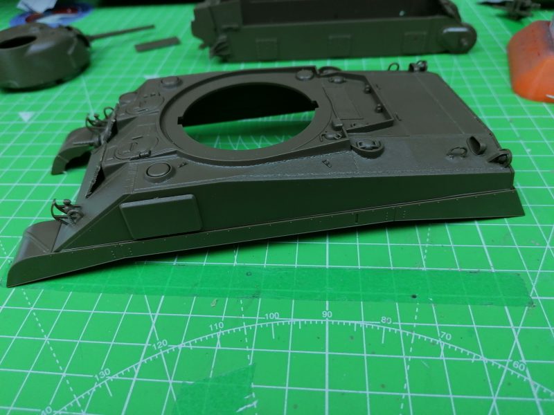 The Side Skirts And Heavy Cast Armour Plating Fitted To The Tamiya 1/35th U.S. M4 Sherman Tank Early Production Model