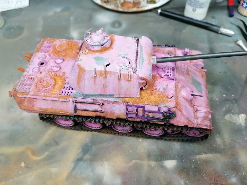 The 1/35th Scale Panther Tank After Rust Pigments Have Been Applied