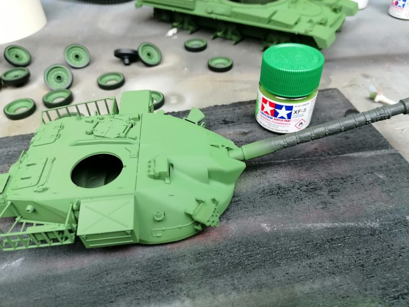 A Nice Coat Of Bright Green Tamiya XF-5 All Over The Chieftain