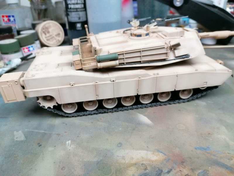 Turret And Hull Of The Tamiya 1/35th Abrams Ready For Varnish And Weathering