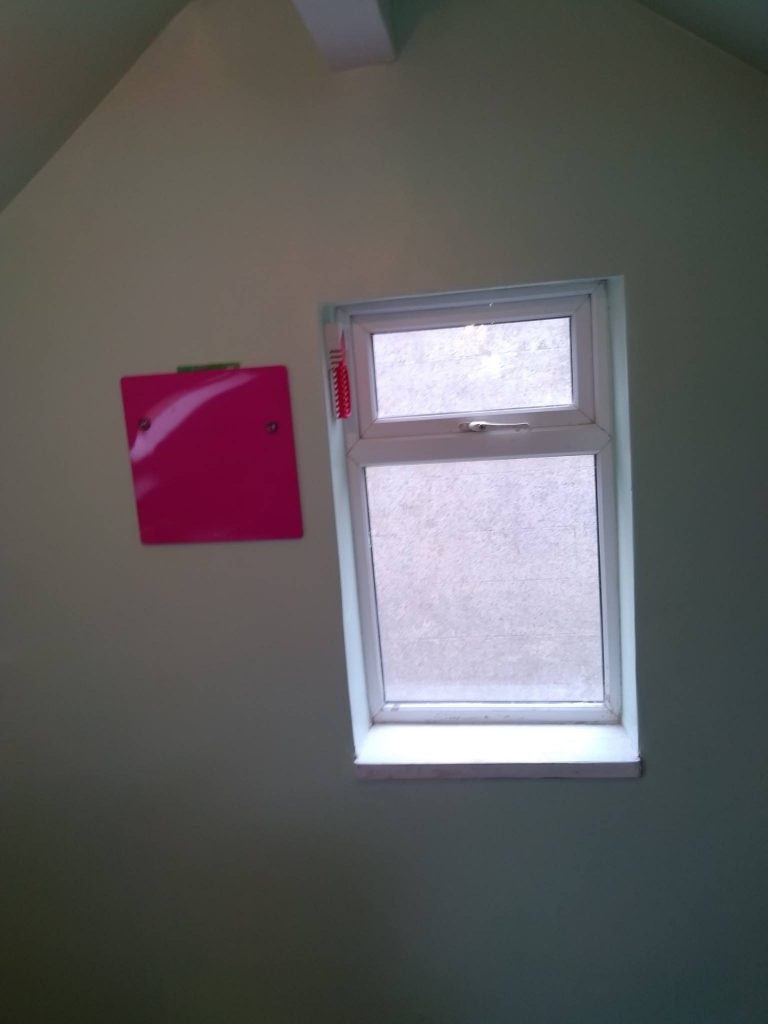 Gable End Window With Magnetic Pink Board For Notes