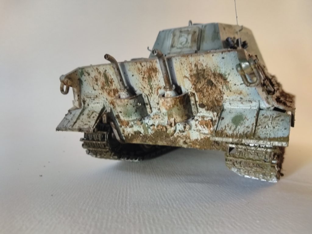 Rear Of King Tiger Tank Model With Mud Splatters And Chipping.