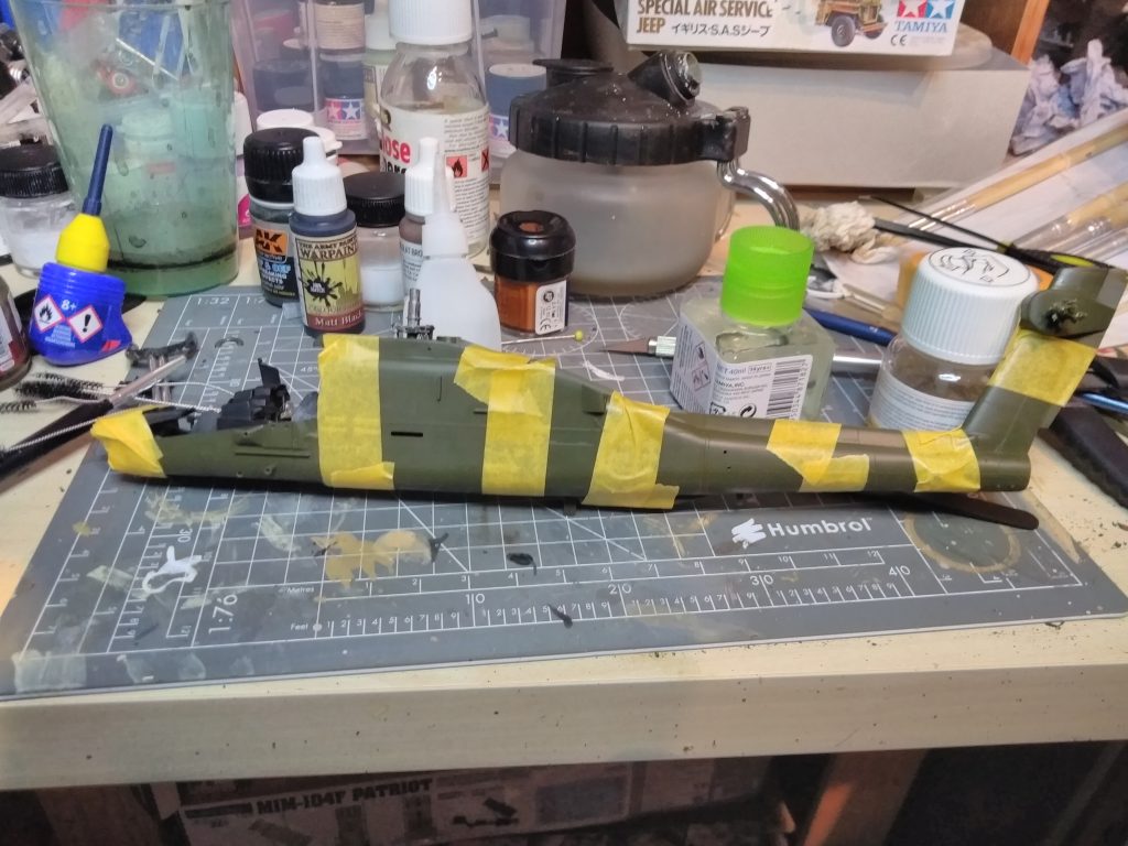 Apache AH-64A Academy Model Body Glued Together And Taped Until Set