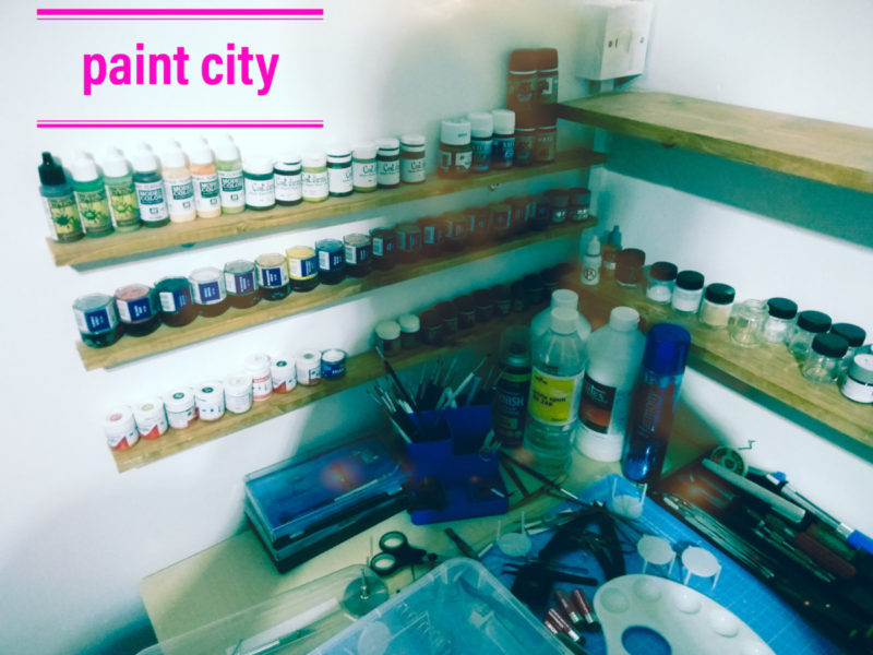 Paints Stacked On The Shelves Ready For Scale Model Making