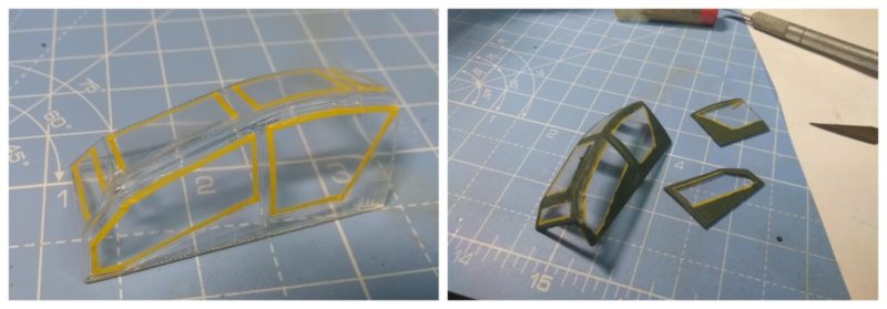 Masked Off the canopy for the 1/48th scale Apache Helicopter Model