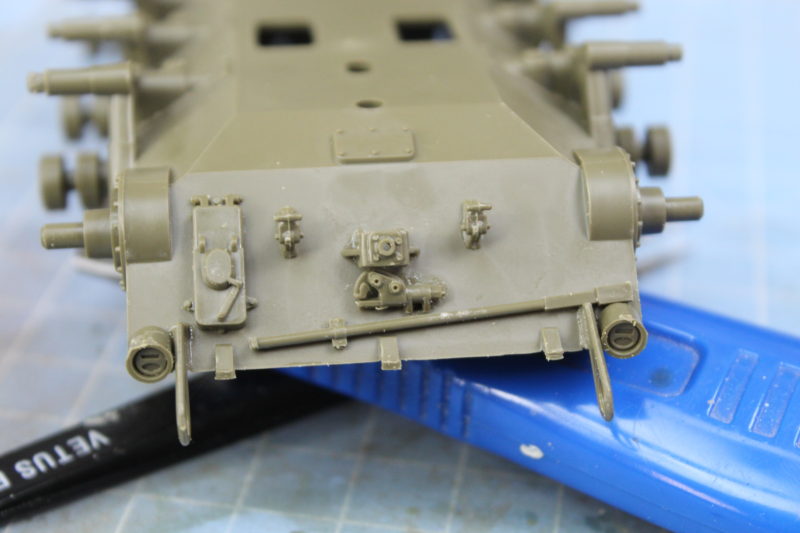 Final Parts Attached To The Lower Hull Of The Tamiya M41 Tank Model