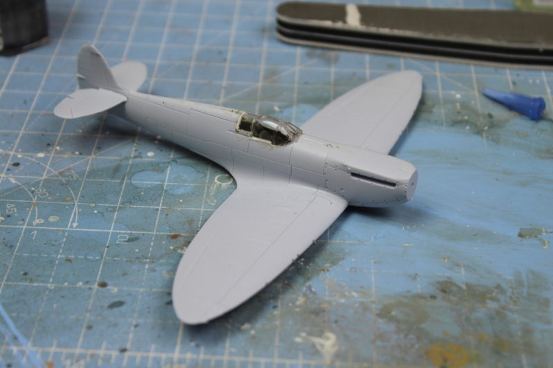 Tail Attached And Ready For Painting The Airfix 172nd spitfire Model