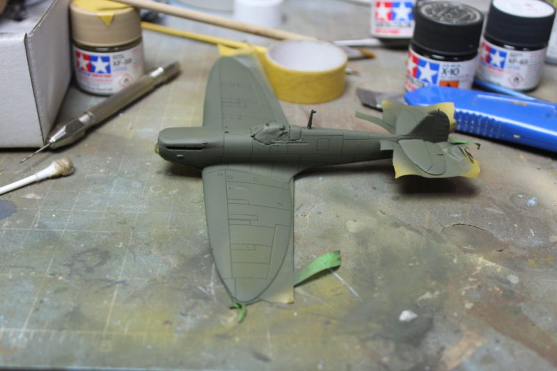 First Coat Of RAF Green Paint On The Airfix Spitfire Model