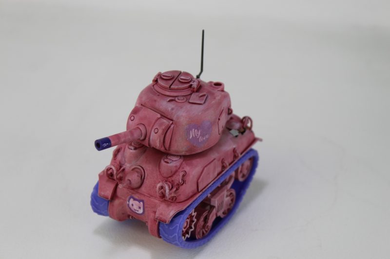 Completed Plastic Model Kit Pink Sherman Tank Cartoon Style