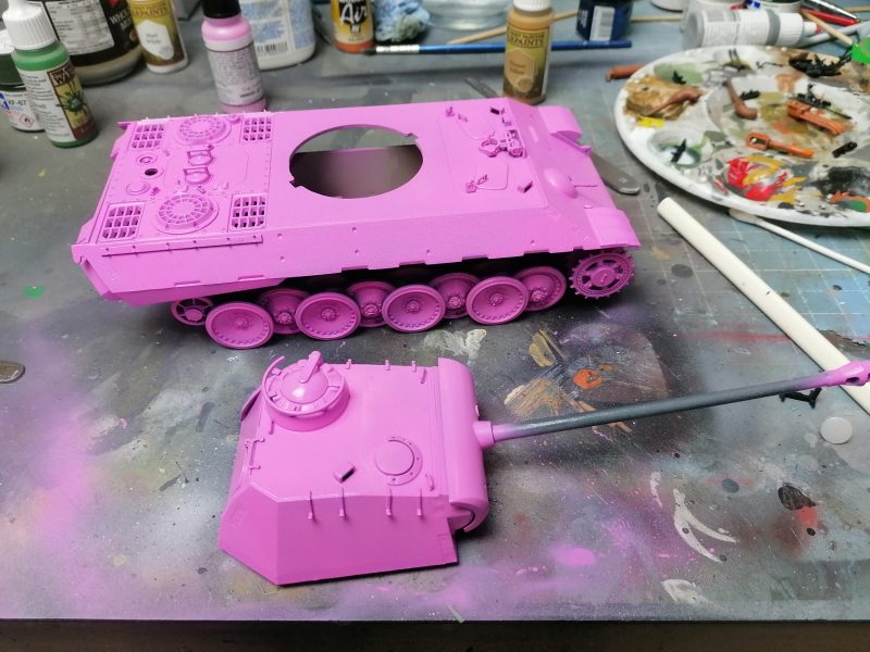 Now The Tamiya Panter Model Has Had A Coat Of Pink, Making It A Pink Panther